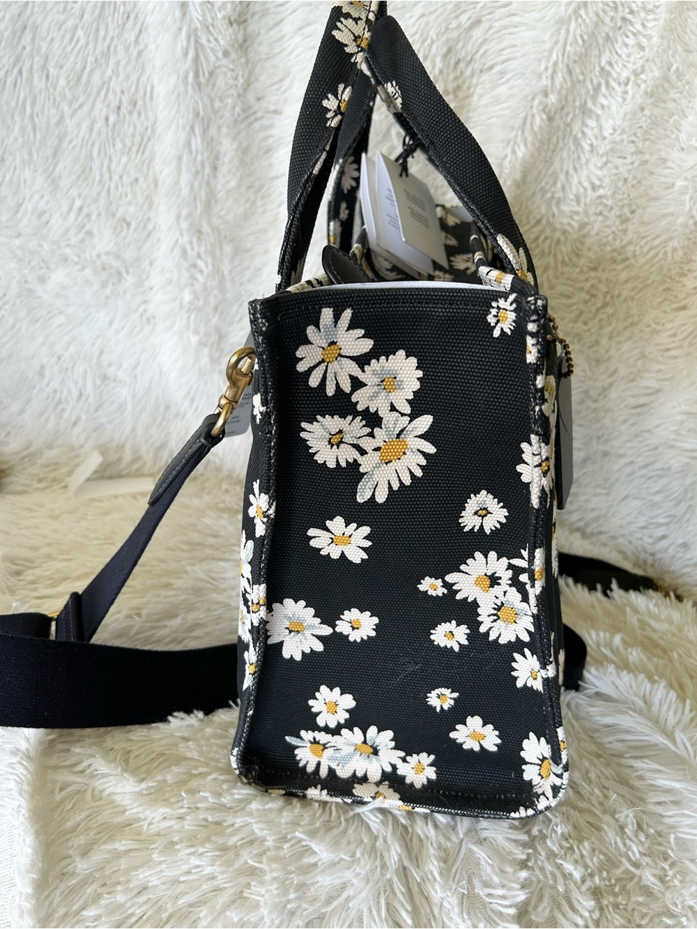 Coach Black Daisy Canvas Tote - Picture 5 of 8